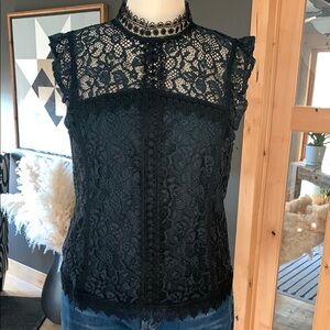 Laundry by Shelli Segal  Black Lace Sleeveless Blouse with Mock Neck
